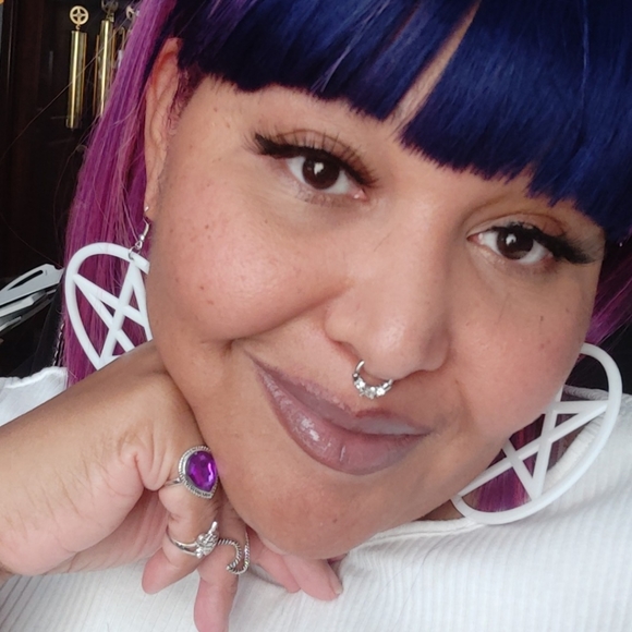 White Oversized Pentacle Earrings - Picture 2 of 4